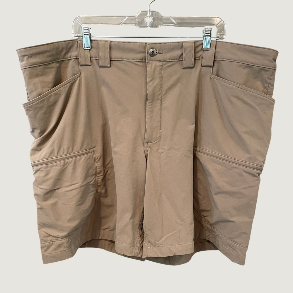Duluth Trading Co Flexpedition Mens Tan Khaki Relaxed Fit Cargo Shorts Size 46